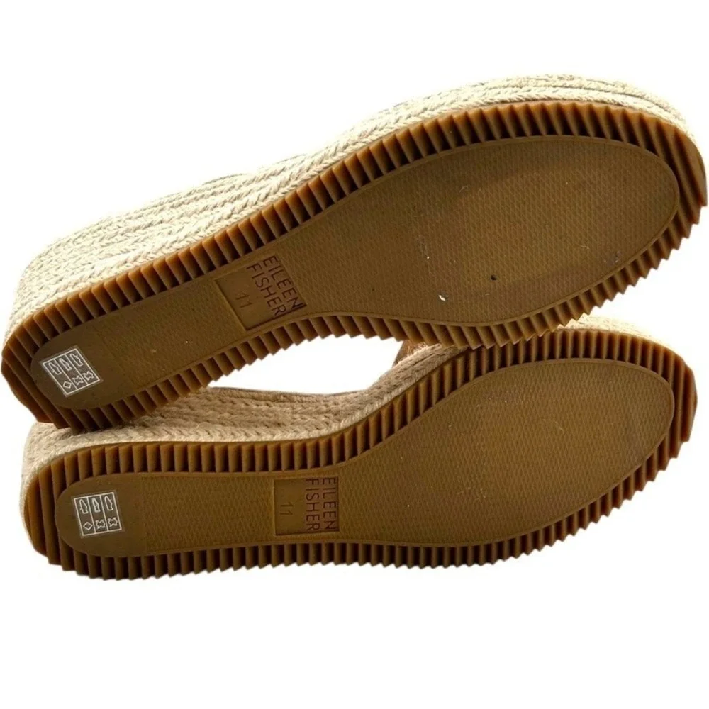 Eileen Fisher Tan Leather Espadrille‎ Wedge Sandals Ankle Strap Womens Size 11